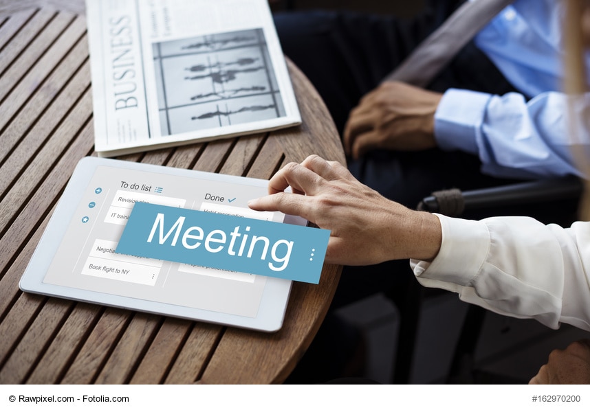 Tablet mit dem Titel Meeting